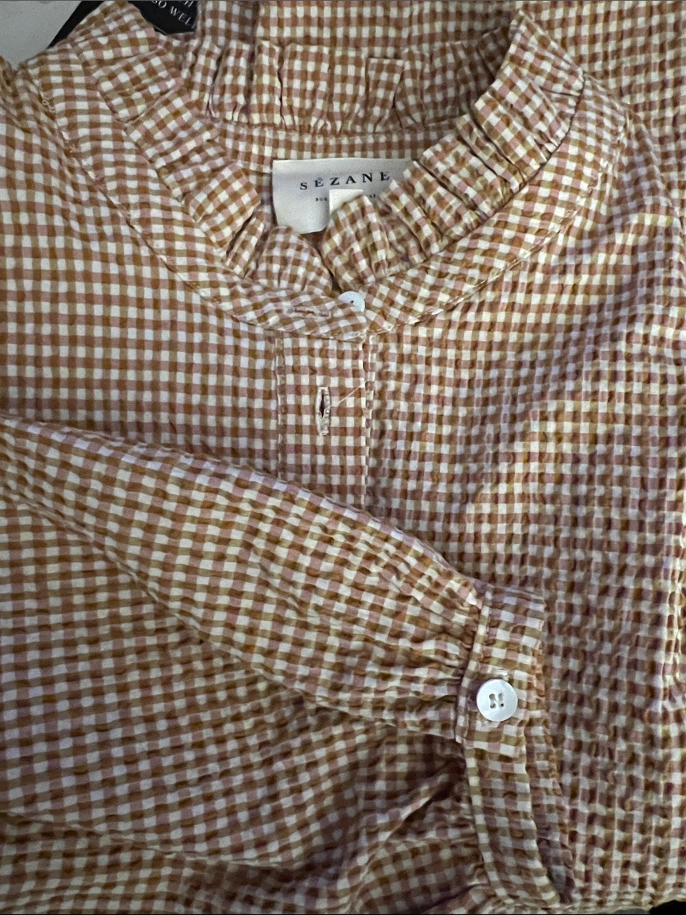 Sezane Brown and White Gingham Button-Down Shirt - Picture 5 of 5